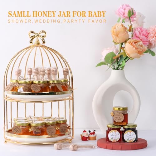 1.5 oz 60 Pack Mini Glass Honey Jars with Wood Dippers & Gold Lids - Image 5