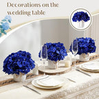 Leinuosen 6 Set Artificial Hydrangea Flowers and Plastic Vases Set Centerpieces Table Decorations Silk Fake Hydrangea Full Flowers Heads with Stems Bulk for Wedding Home Baby Shower (Royal Blue) - Image 3