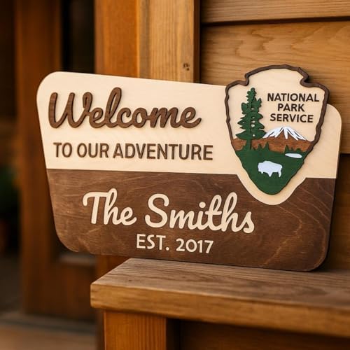 Personalized 3D National Park Service Family Name Welcome Sign,Welcome To Our Adventure National Park Sign for Engagement,Wedding,Baby Shower,House Decorative Signs & Plaques (20"x12"/20.8x31.2cm) - Image 2