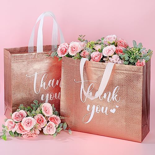 Sweetude 30 Thank You Non Woven Gift Bag, 11 x 12 x 5 Inch, Rose Gold - Image 6