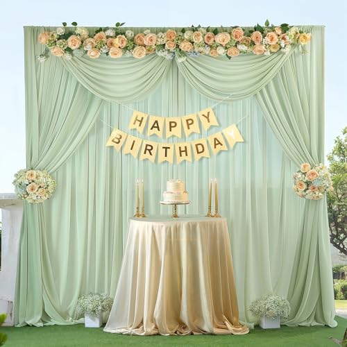 20ft x 10ft Sage Green Backdrop Curtains, Wrinkle-Free Sheer Chiffon Fabric Backdrop Drapes for Wedding Arch Party Ceremony Stage Photo Decoration - Image 6