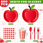 400 Pcs Back to School Party Supplies Serve 50, Apple Paper Plates Napkins Cups Apple Decoration Red Gingham Tableware Set for Last/First Day of School Party Supplies - Image 3
