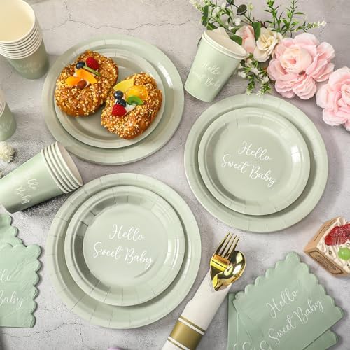 Mifoci 244 Pcs Sage Green Party Tableware Set, Plates Cups Napkins - Image 6