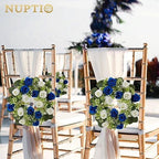 NUPTIO Flower Wedding Centerpieces for Tables: 10 Pcs 14 inch Diam Large Royal Blue & White Artificial Flowers Fake Roses Candle Rings Wreaths Spring Summer Wreath for Front Door Weddings Party - Image 3