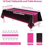 MASHAN 16Pack Disposable Plastic Party Tablecloths and Satin Table Runner Set - Black Hot Pink Dot - Wedding, Birthday, Baby Shower, Anniversary, Holiday Party Decorations - Image 2
