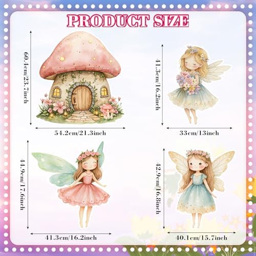 Honoson 4 Pcs Large 24" x 32" Fairy Cardboard Cutouts, Fairy Party Decoration Yard Signs Standup for Baby Shower Birthday Mushroom Flower Forest Lawn Wonderland Garden Photo Prop Party Supplies - Image 3
