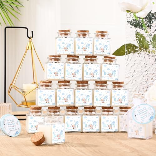Reallnaive 24 Sets Bear Baby Shower Candle Favors for Guests Including 1.5 oz Unscented Jar Candles with Thank Tags and Return Gift Bags for Boy Girl Baby Shower Neutral Gender Reveal Party (Blue) - Image 4