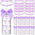 Yungyan Purple 36 Pcs Bow Plastic Cups with Lids and Straws Coquette Bow Bracelets Clear Reusable Soda Bar Party Drinking Cups for Dance Ballet Wedding Baby Shower Birthday Party Supplies by Yungyan