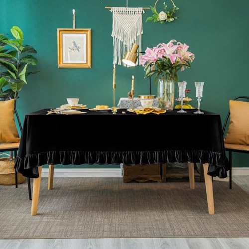 GLORY SEASON Velvet Tablecloth Luxurious Solid Rectangle Table Cloth,Oblong Retro Farmhouse Ruffle Tablecloths Washable Table Cover for Party Wedding Baby Shower Kitchen Dinning Tabletop Decoration - Image 2