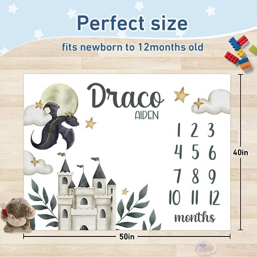 Personalized Baby Milestone Blanket for Boys Girls Baby Month Blanket- First Year Calendar Monthly Growth Chart - Dinosaur Halloween Birthday Gifts for Infant Todder(FixedSize) - Image 3