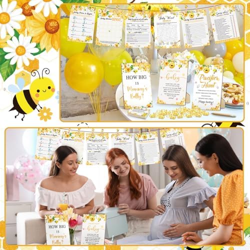 Sherr 476 Pcs Bee Baby Shower Games Yellow, Pacifier Hunt Belly Measuring - Image 6