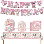 Meledy Birthday Party Supplies, Kawaii Cartoon Party Tableware with Happy Birthday Banner, Tablecloth, Disposable Paper Plates with Napkins for Fans Kids Party Decorations Serves 20 Guests by Lamden