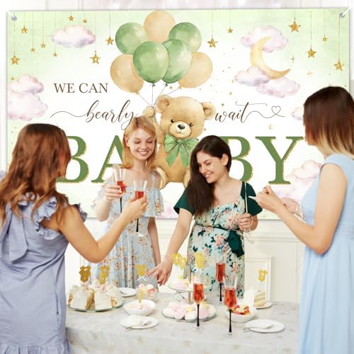 Avezano We Can Bearly Wait Banner Bear Baby Shower Decorations Bear Baby Shower Backdrop Teddy Bear Baby Shower Banner for Boys Girls (Green, 8 x 6 ft) - Image 7