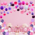 Kubert 93 Pcs Pink White Purple Party Decorations Including Paper Tissue Pompoms, Paper Tissue Pompoms, Paper Fan Flower, Paper Lantern & Balloons for Birthday, Baby Shower, Bridal, Weddings & More by Unknown