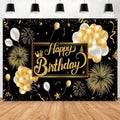 Black and Gold Happy Birthday Party Decoration Backdrop - 10x8ft Golden Balloons Glitter Birthday Backdrop for Women Men Photo Background Banner Extra Large Wall Decor by Unknown