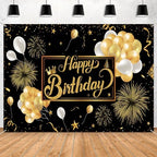 Black and Gold Happy Birthday Party Decoration Backdrop - 10x8ft Golden Balloons Glitter Birthday Backdrop for Women Men Photo Background Banner Extra Large Wall Decor by Unknown
