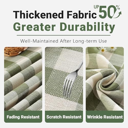 Laolitou Spring Checkered Oval Tablecloth Washable Heavy Duty Buffalo Plaid Table Cloth with Tassel Cotton Linen Gingham Table Cover for Picnic Birthday Tea Party, Green, 60 x 84 Inch - Image 4