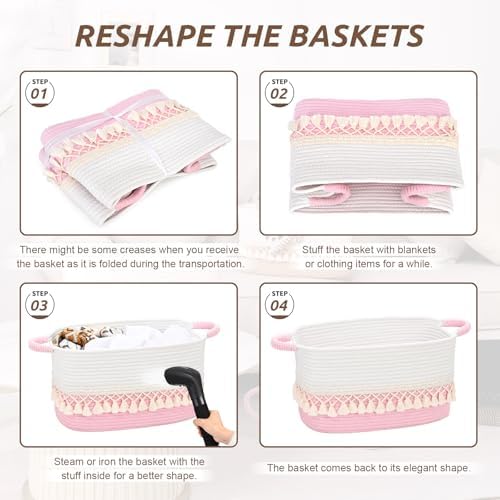 6 Pack Storage Basket for Shelves, Boho Cotton Rope Storage Bins with Heavy Tassel, Shelf Baskets Large Woven Baskets for Organizing, Cube Organizer Bins, Baby Laundry Basket for Clothes, Toys, Pets - Image 6