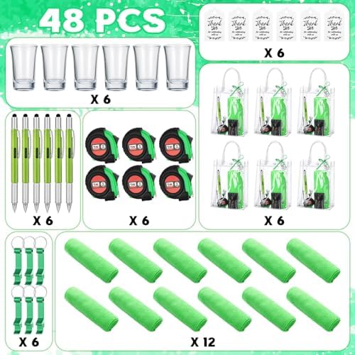 Leinuosen 6 Set Baby Shower Prizes for Men with Cleaning Cloth Bottle Opener Screwdriver Tape Measuring Keychain Multi Tool Pen Gift Bag Baby Shower Game Prizes for Winner(Green,Classic Style) - Image 4