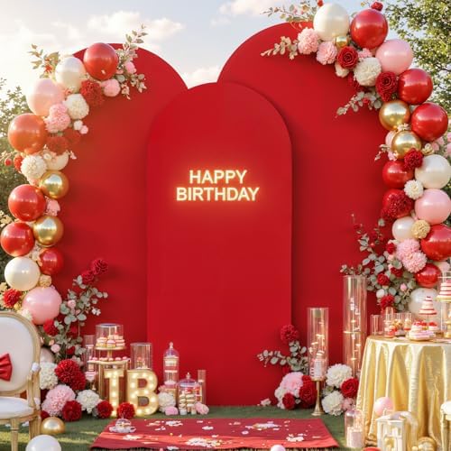 Black and Red Arch Cover 3 Set-6FT, 5FT, 4FT Arch Backdrop Cover Spandex 2-Color Balloon Arch Stand Covers for Birthday Party Baby Shower Retirement Graduation Photo Background Decorations - Image 4