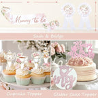 Hombae Tea Party Baby Shower Decorations, 139 PCs - A Baby Is Brewing Party Supplies with Teapot Backdrop, Pink Balloons Garland, Floral Garden Tablecloth, Cake Topper Mommy to Be Sash - Image 4