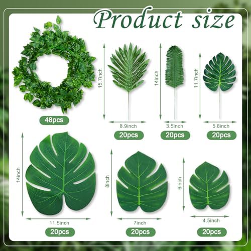 XunYee 168 Pcs Total 330 ft Jungle Theme Party Decoration, Tropical and Monstera Palm Leaves, 2026 Artificial Ivy Rattan Vines, Fake Greenery Faux Leaves for Baby Shower Safari Party Decoration Set - Image 2