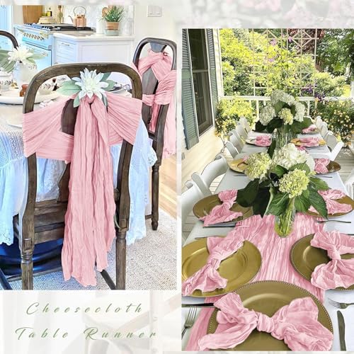 25 Pack Light Pink Cheesecloth Table Runner, 17 x 108 Inch, Gauze, Semi-Sheer, Classic Style, Polyester, Solid Pattern, Perfect for Weddings, Baby Showers, Banquets & More - Image 3