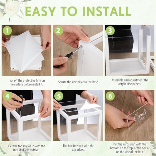 Menkxi Clear Wedding Card Box with Slot 10 x 10 x 8.5 Large Acrylic Card Box for Party Wooden Envelope Holder with Sign for Wedding Quinceanera Birthday Baby Shower Decorations(White,Wood) - Image 4