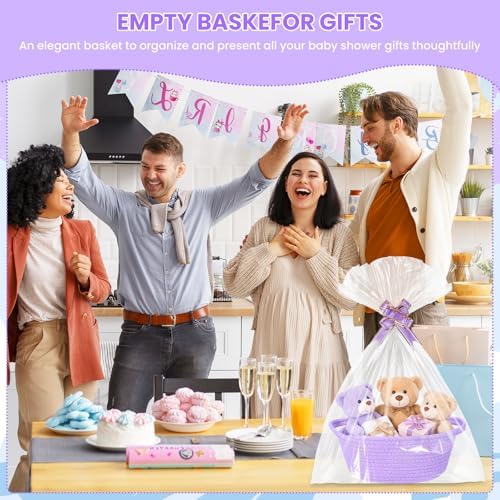 10PACK Purple Baskets for Gifts Empty, 12"x 8"x 5" Woven Gift Baskets with Gift Bags and Bows, Empty Gift Baskets for Christmas, Baby Gift Basket for Nursery, Shelf Small Storage Basket with Handles - Image 6