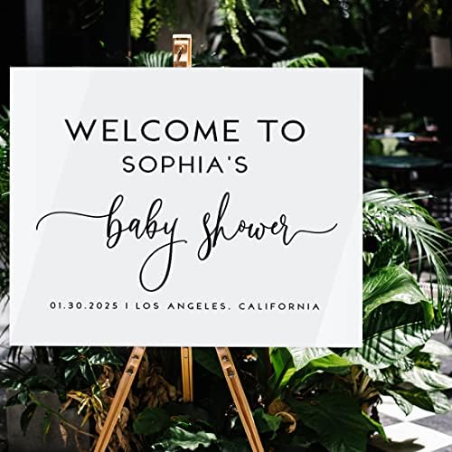 Andaz Press 16"x20" White Acrylic Personalized Baby Shower Welcome Sign, Gender Neutral Script Large Custom Sign for Easel Stand, Baby Shower Decorations - Image 3
