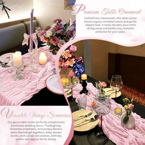Light Pink Boho Cheesecloth Table Runner 12 Pack 17x108 Inch Sheer Gauze - Image 6