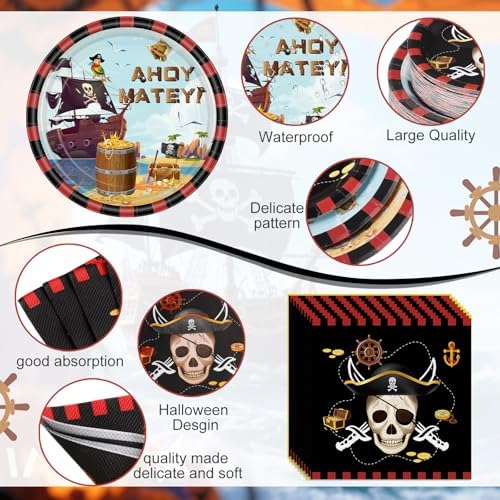 Potchen 452 Pcs Pirate Plates Napkins Party Supply, Red Black - Image 3
