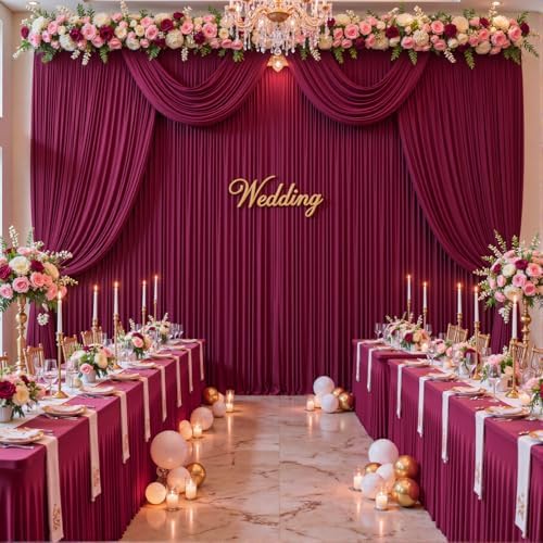 40ft x 10ft Wrinkle Free Burgundy Wedding Backdrop Curtains for Party Bridal Shower Reception Decorations Burgundy Fabric Curtain Backdrops Drapes for Photography Baby Shower Birthday Background by Tao-GePartyDecorations