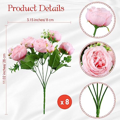 Geosar 8 Bundles Artificial Peonies Flowers,Pink - Image 2