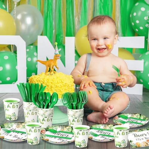 Dandat 350 Pcs Baby Shower Set, Dinosaur, Green - Image 5