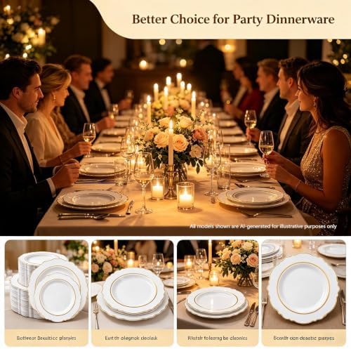 realluck 100PCS Gold Plates for Wedding,Elegant Disposable Party Plates - Image 3