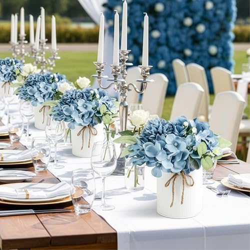 Auihiay 10PCS Flower Centerpieces for Tables, Blue Hydrangeas and Roses - Image 3