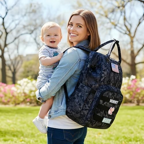 Diaper Bag Backpack for Dad and Mom with USB Charging Port Stroller Straps and Insulated Pocket,army military Travel Nappy Backpack for Daddy/Mommy (DADDY and MOMMY patches) - Image 6