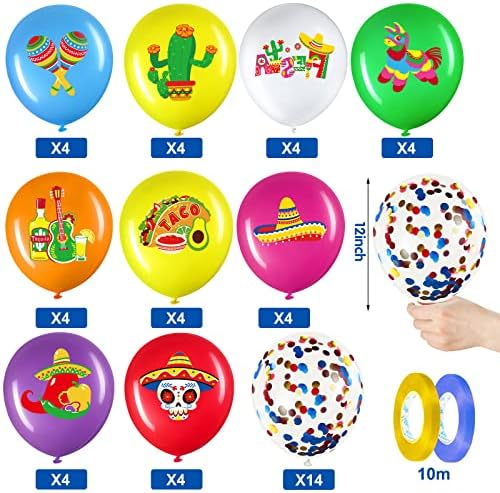 50 Pcs Mexican Fiesta Party Balloons Decorations, Taco Party Balloons Latex Confetti Balloons for Mexican Carnivals Festivals Birthday Part Baby Shower Supplies 12 Inch (Pack of 3) - Image 2