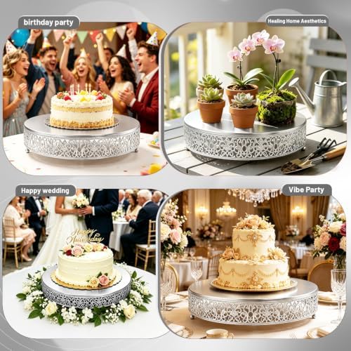 Cake Stand, Metal Round Cupcake Dessert Stand Cake Display Holder Cookies Fruit Serving Tray Decor for Wedding Party Birthday Baby Showers Anniversary (14 in, Matte Silver) - Image 5