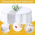 Newwiee 12 Pack Round Plastic Tablecloth Sequin Runner Set, Silver, White - Image 4
