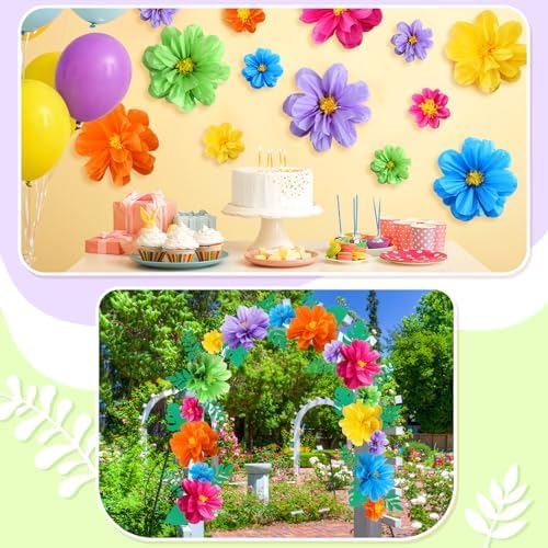 Geyee 40 Pcs Mexican Giant Paper Flowers Leaves Set, 24 Pcs Large Mexico Tissue Paper Flowers and 16 Green Leaves for Mexican Party Wedding Archway Fiesta Birthday Decoration 20" 10'' - Image 6