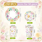 Pickmesh 250 Pcs Garden Blooms Wildflower Disposable Tableware Set Watercolor Floral Paper Plates Napkins and Cups for Wedding Birthday Party Supplies Bridal Baby Shower Engagement, Serve 50 Guest - Image 3