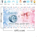 MEHOFOND 10x7ft Burnouts or Bows Gender Reveal Backdrop Boy or Girl What Will Baby Be Photography Background Pink and Blue Stars Gender Reveal Baby Shower Party Decorations Banner Photo Booth Props - Image 4
