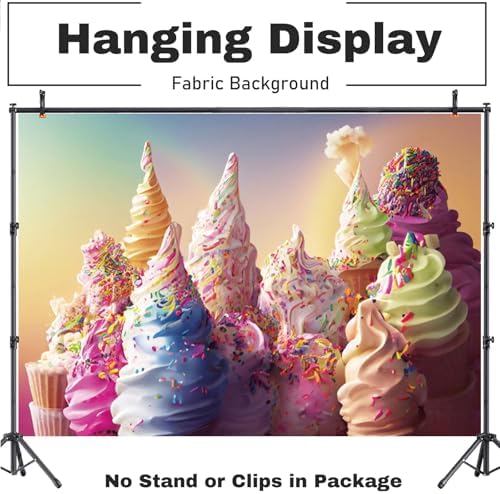 Fabric 10x7ft Summer Ice Cream Backdrop Colorful Ice Cream Dessert Photography Background Sweet One Birthday Decorations Here's The Scoop Baby Shower Cake Table Banner Photo Studio Props - Image 6