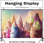 Fabric 8x6ft Summer Ice Cream Backdrop Colorful Ice Cream Dessert Photography Background Sweet One Birthday Decorations Here's The Scoop Baby Shower Cake Table Banner Photo Studio Props - Image 6