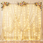 20x10ft Champagne Tulle Backdrop Curtains with Lights String for Parties,Wrinkle Free Sheer Curtain with Lights Wedding Photo Backdop Drapes for Baby Shower Birthday Party Photography Home Decorations by PartyTalk