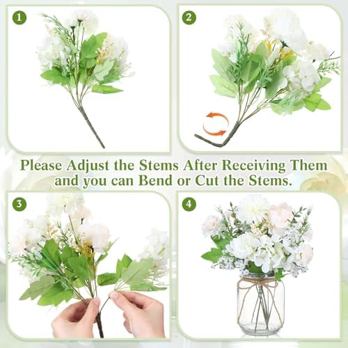 Zeyune 6 Sets Mason Jar Table Centerpiece Artificial Flower, Blue, White - Image 2