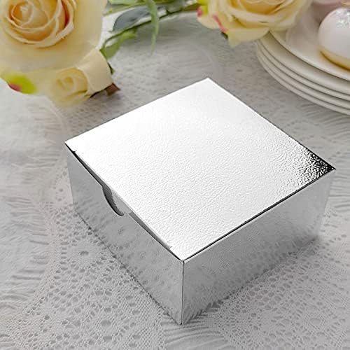 100 4 x 4 x 2" Silver Cake Wedding Favors Boxes with Tuck Top for Wedding Party Birthday Candy Gifts Decorations - Image 2