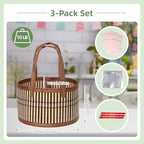 3-Pack Woven Bamboo Gift Baskets with Handles - Baby Shower & Birthday Party Storage - Empty Baskets with 3 Cellophane Bags & Gift Cards (Brown, 9.8×9.8×5.9 IN) - Image 3